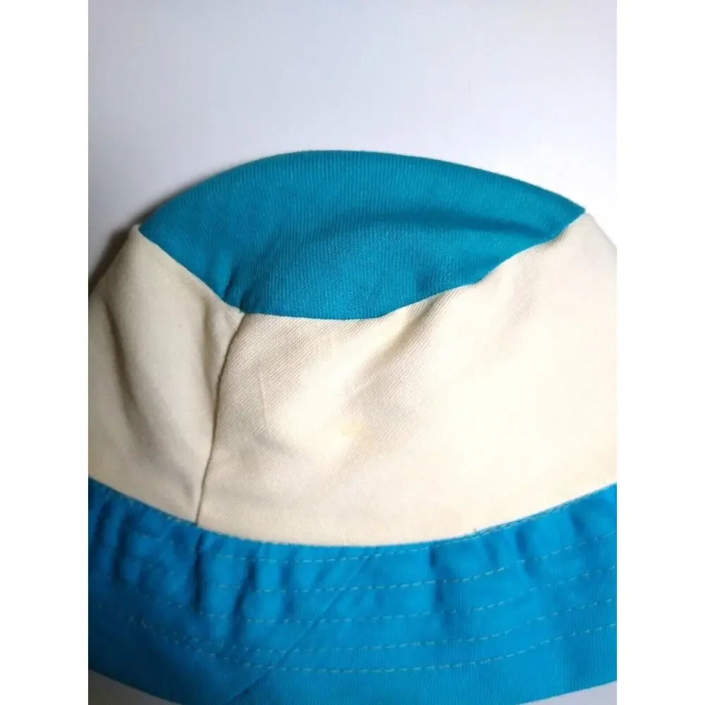 Vintage Child's Beach Hat Blue White Japan Retro Mod 1960s Unused Cloth Fabric - Picture 2 of 4